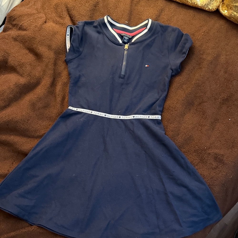 Tommy Hilfiger Navy Blue Kids Dress with White Accents